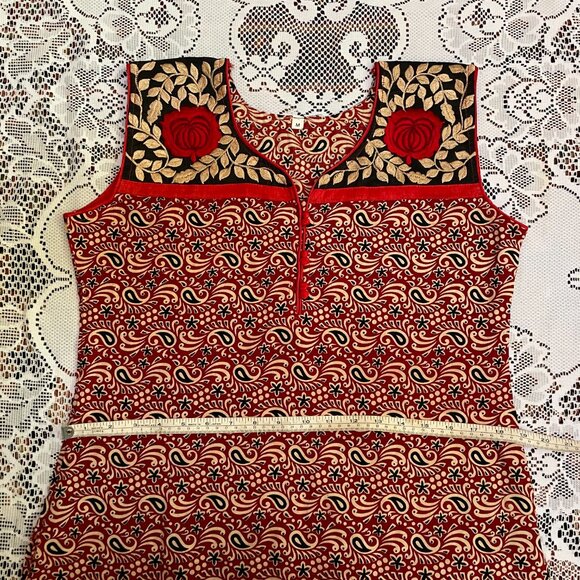 Cotton India Blockprint Embroidered Tunic Dress Roses & Paisley - Picture 9 of 10